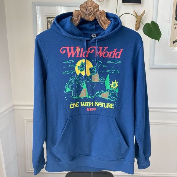 Neff Forever Fun Wild World One With Nature Hoodie Blue M - Picture 2 of 9
